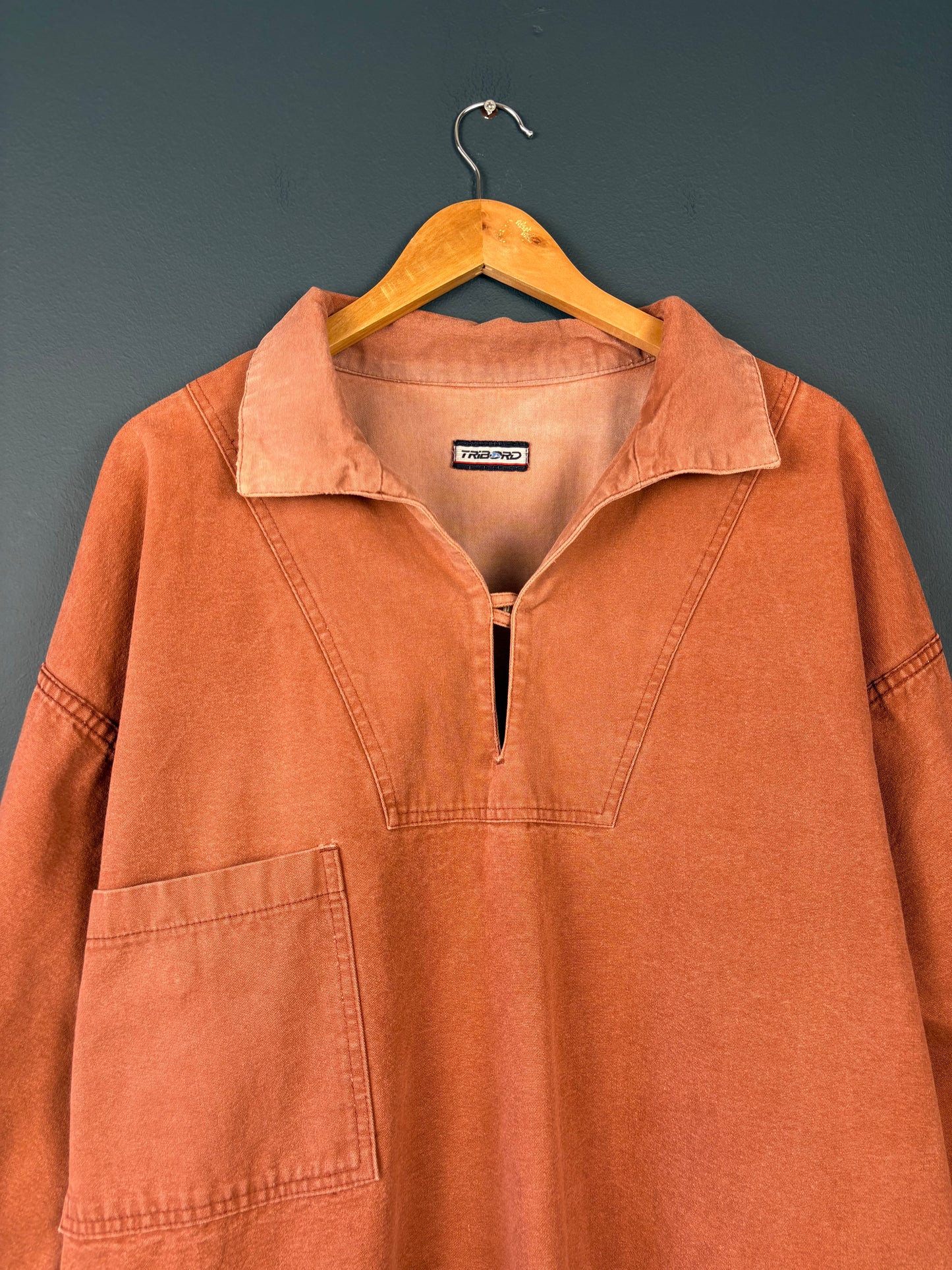 True Vintage 1970s Maroon Sun Faded French Fisherman Smock Jacket (XL)