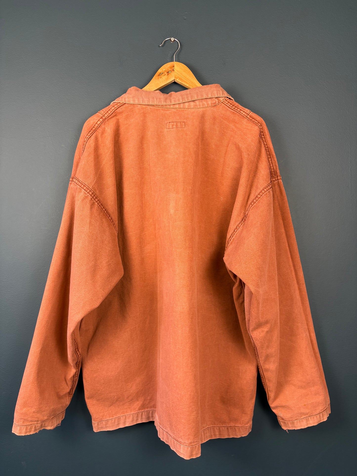 True Vintage 1970s Maroon Sun Faded French Fisherman Smock Jacket (XL)