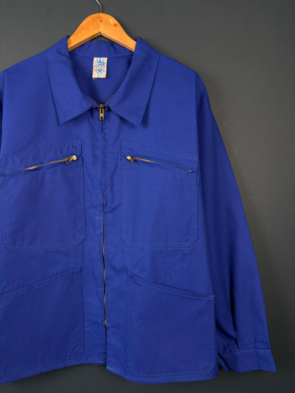 True Vintage 1960s Blue French Zip-up Workwear Jacket (L)
