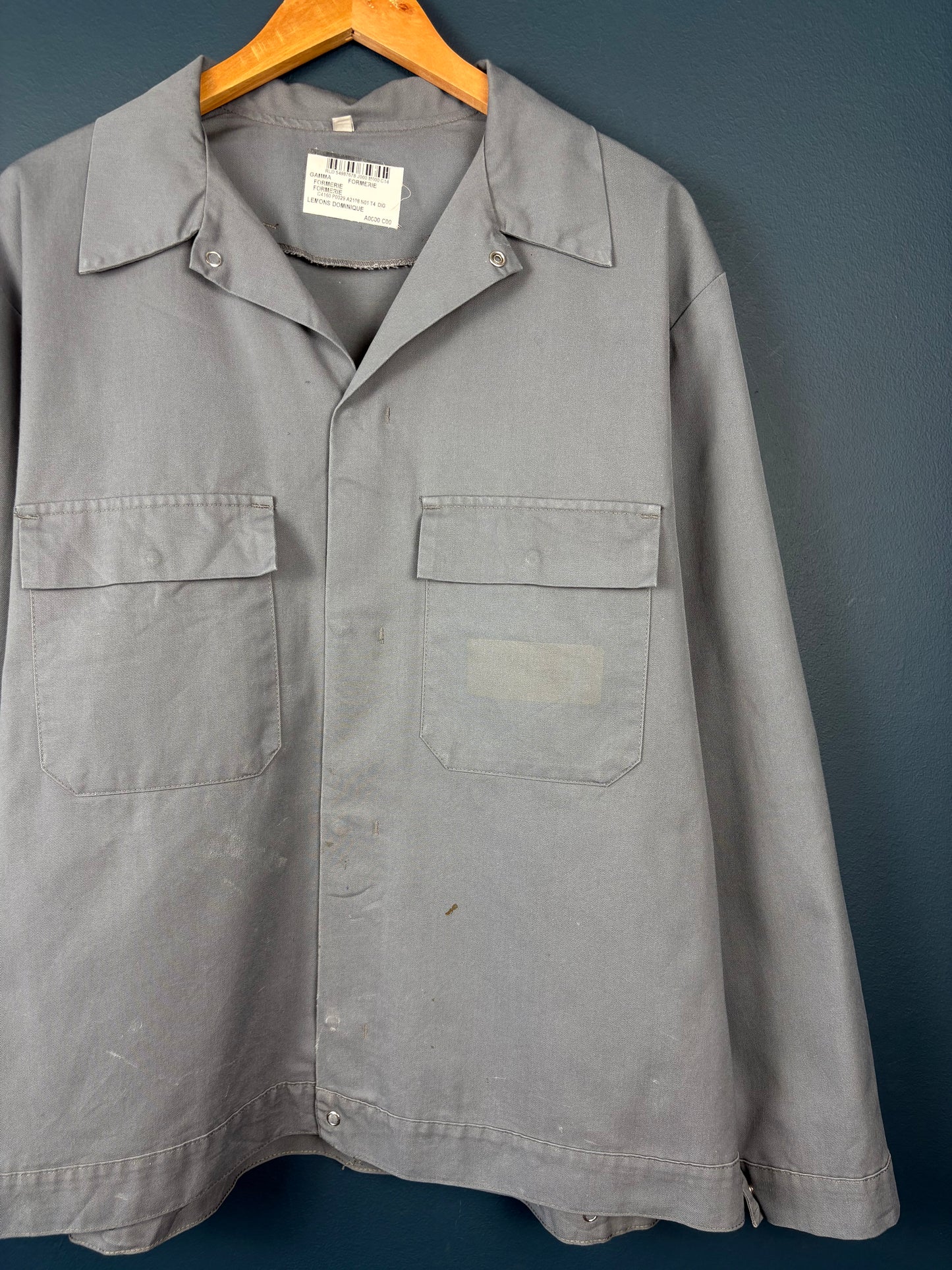 True Vintage 1980s Grey Pop Button French Chore Jacket (L)