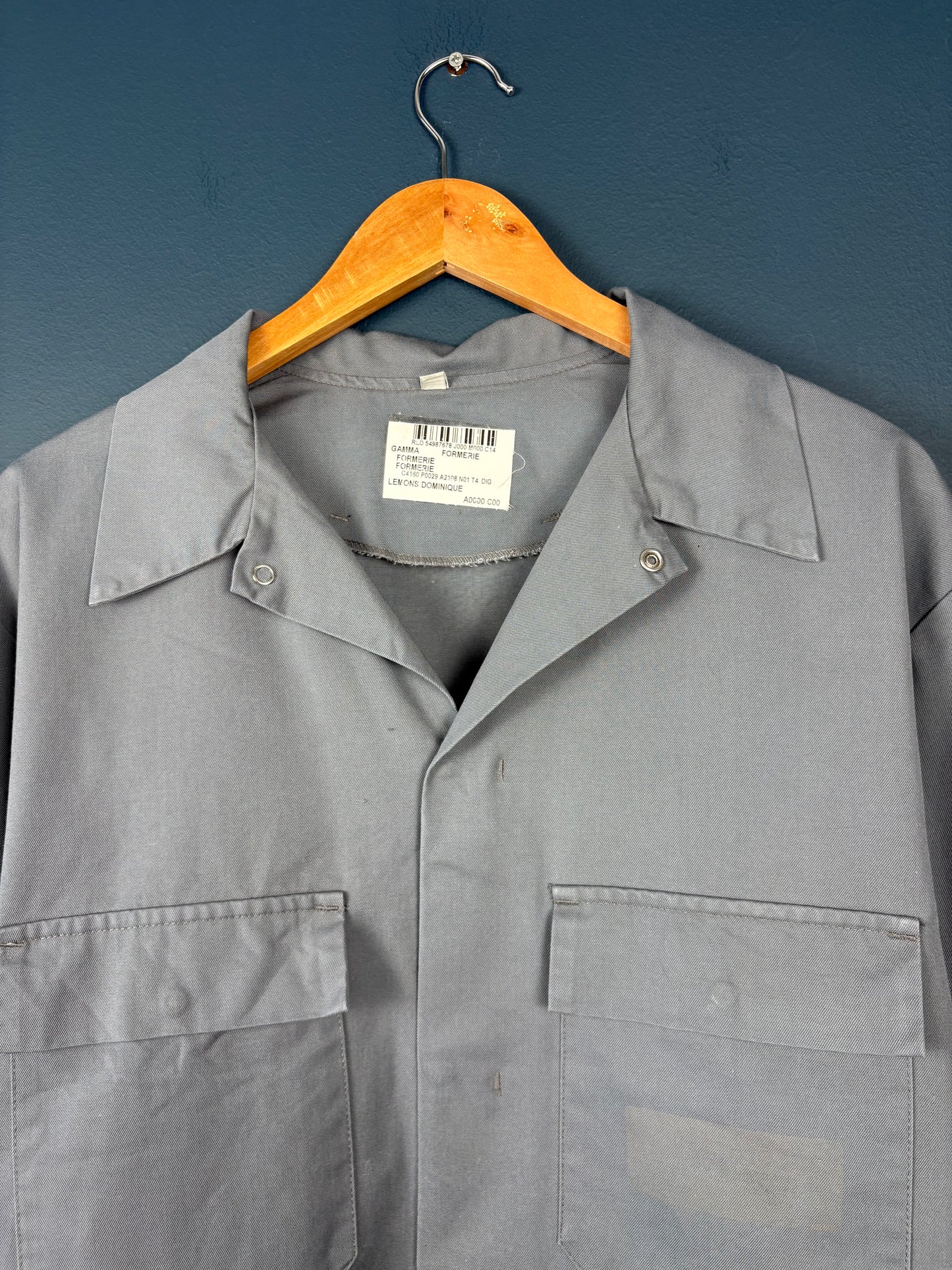 True Vintage 1980s Grey Pop Button French Chore Jacket (L)