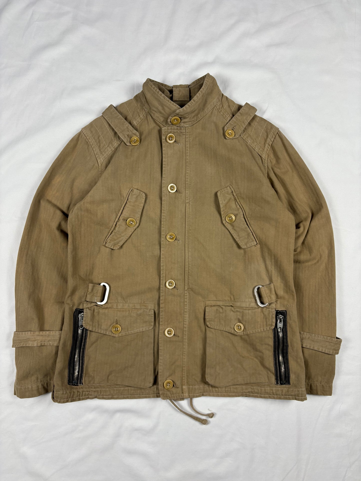 Vintage Pinko Beige Canvas Technical Zip Work Jacket (women's M)