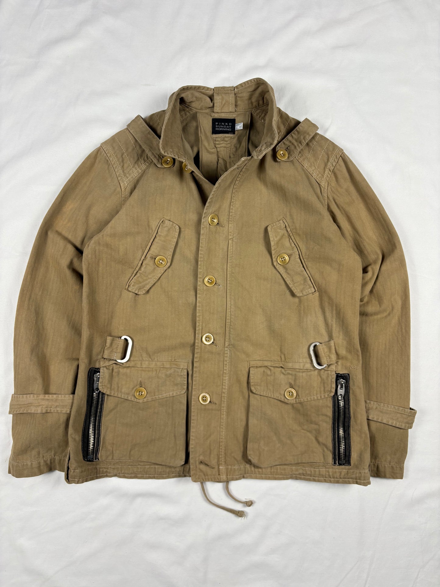 Vintage Pinko Beige Canvas Technical Zip Work Jacket (women's M)