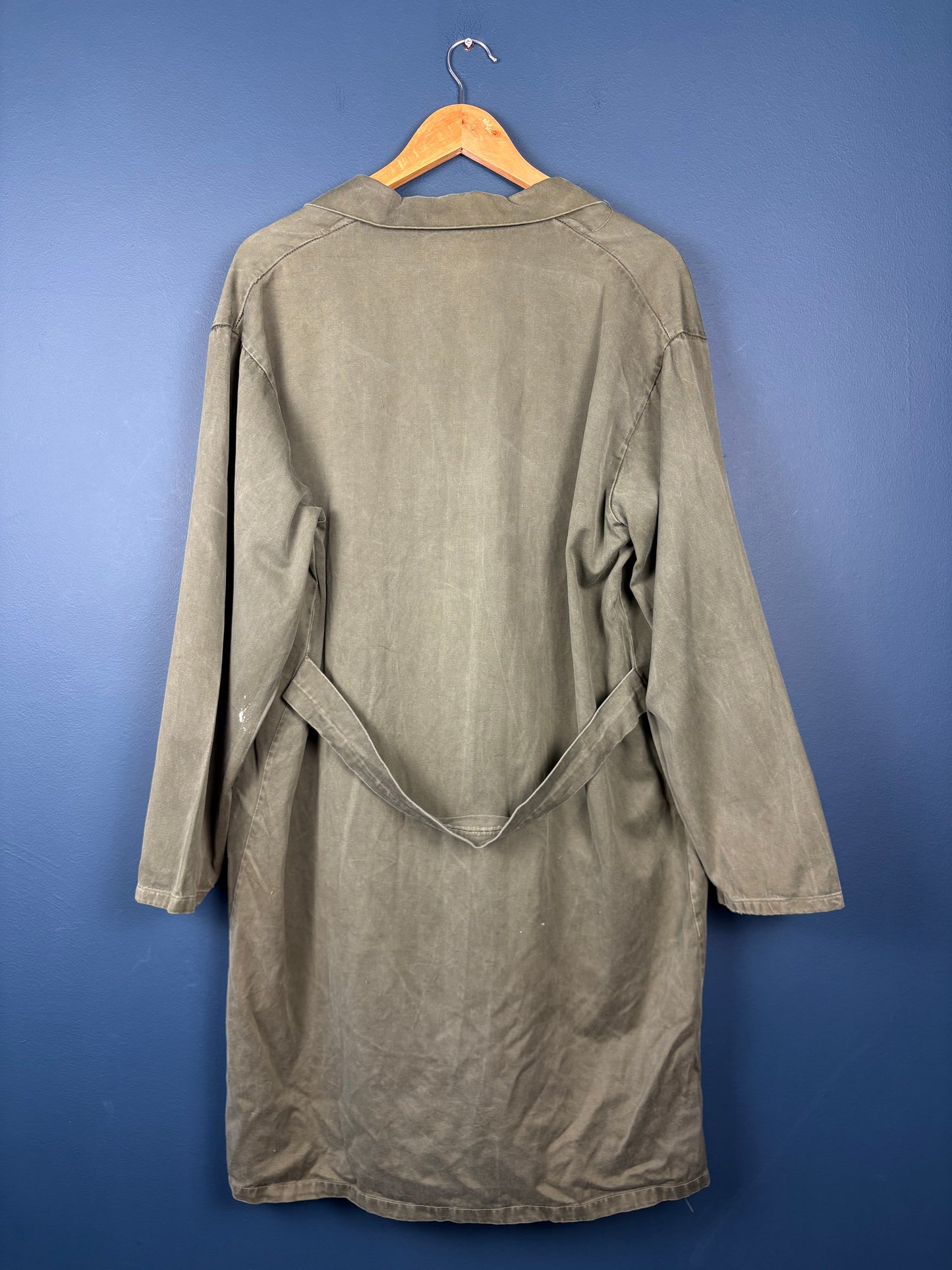 True Vintage 1950s Khaki Green Patched Long French Work Jacket (L)