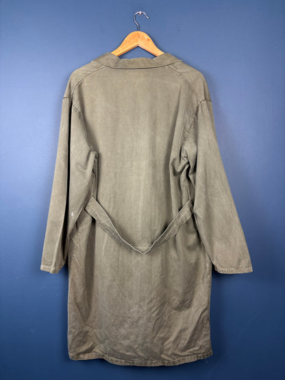 True Vintage 1950s Khaki Green Patched Long French Work Jacket (L)