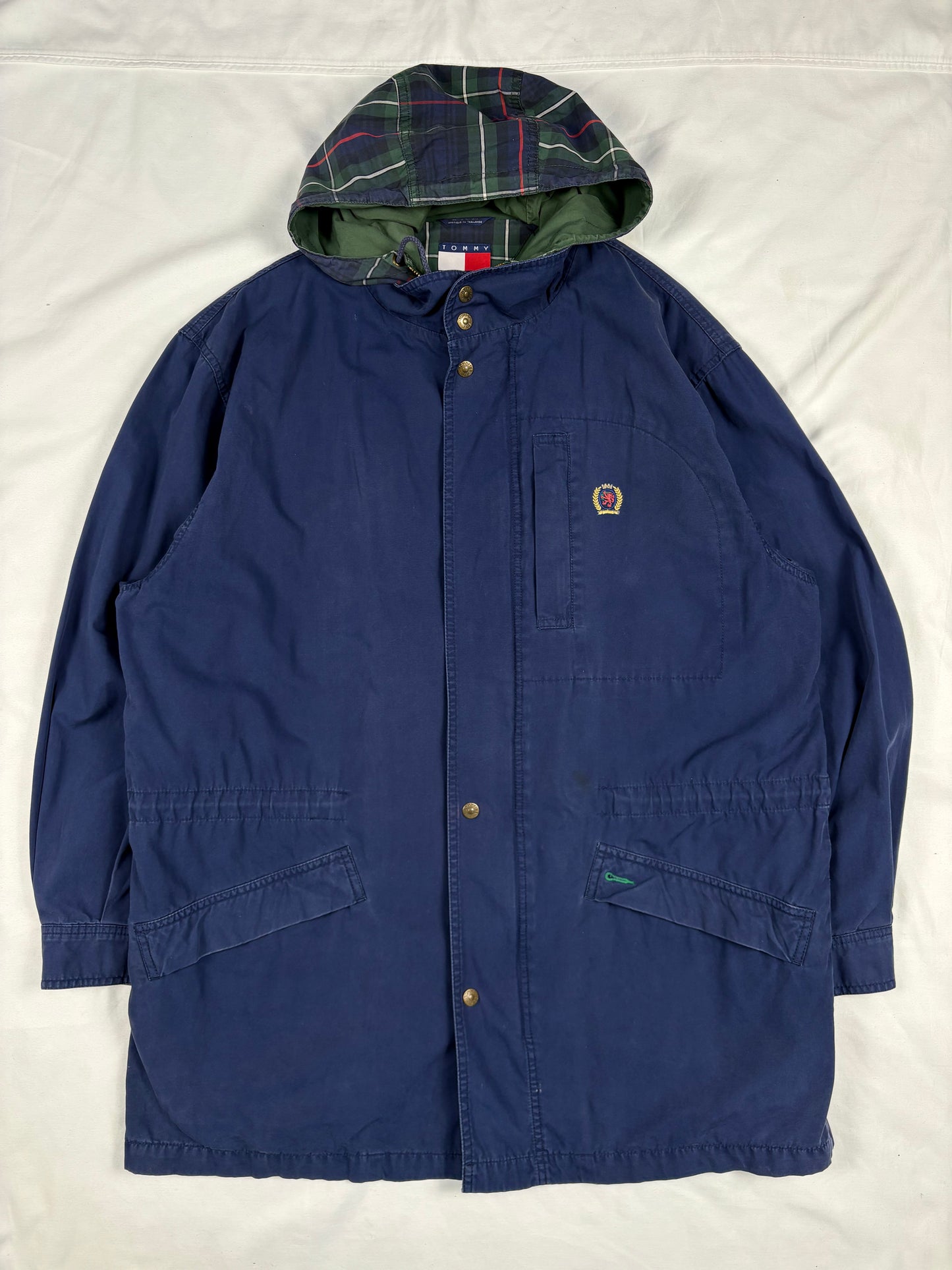 Vintage Tommy Hilfiger Double-Closure Navy Cotton Overcoat (M)