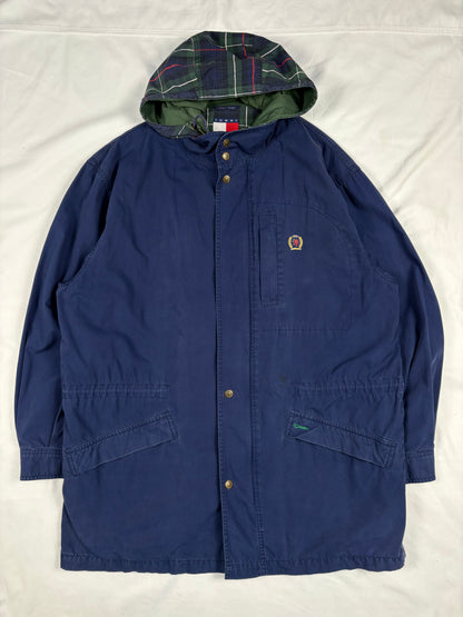Vintage Tommy Hilfiger Double-Closure Navy Cotton Overcoat (M)