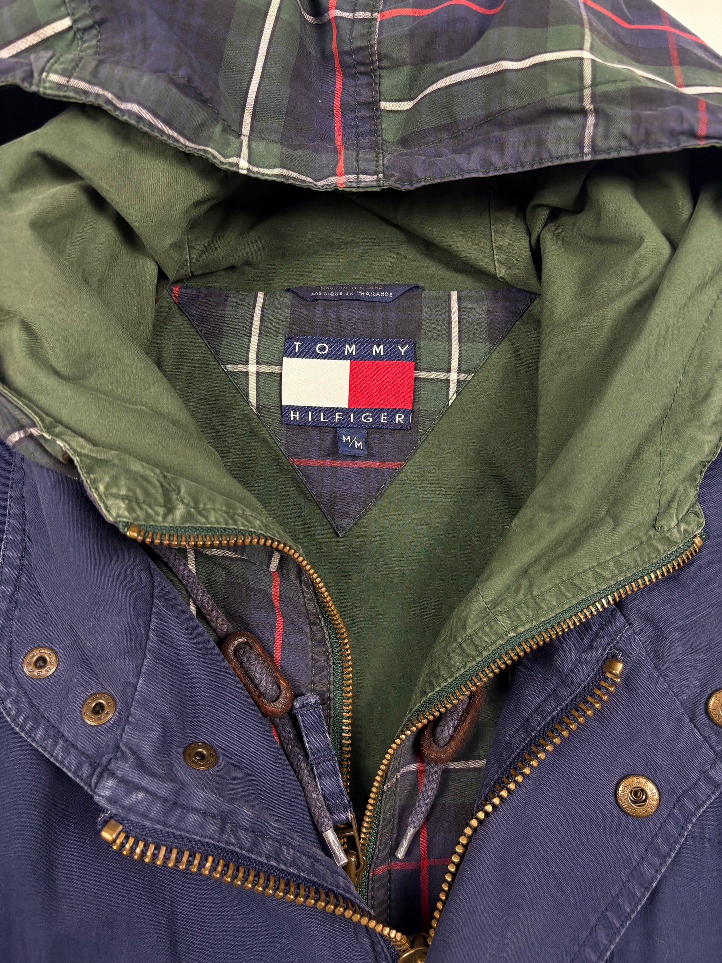 Vintage Tommy Hilfiger Double-Closure Navy Cotton Overcoat (M)