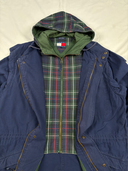 Vintage Tommy Hilfiger Double-Closure Navy Cotton Overcoat (M)