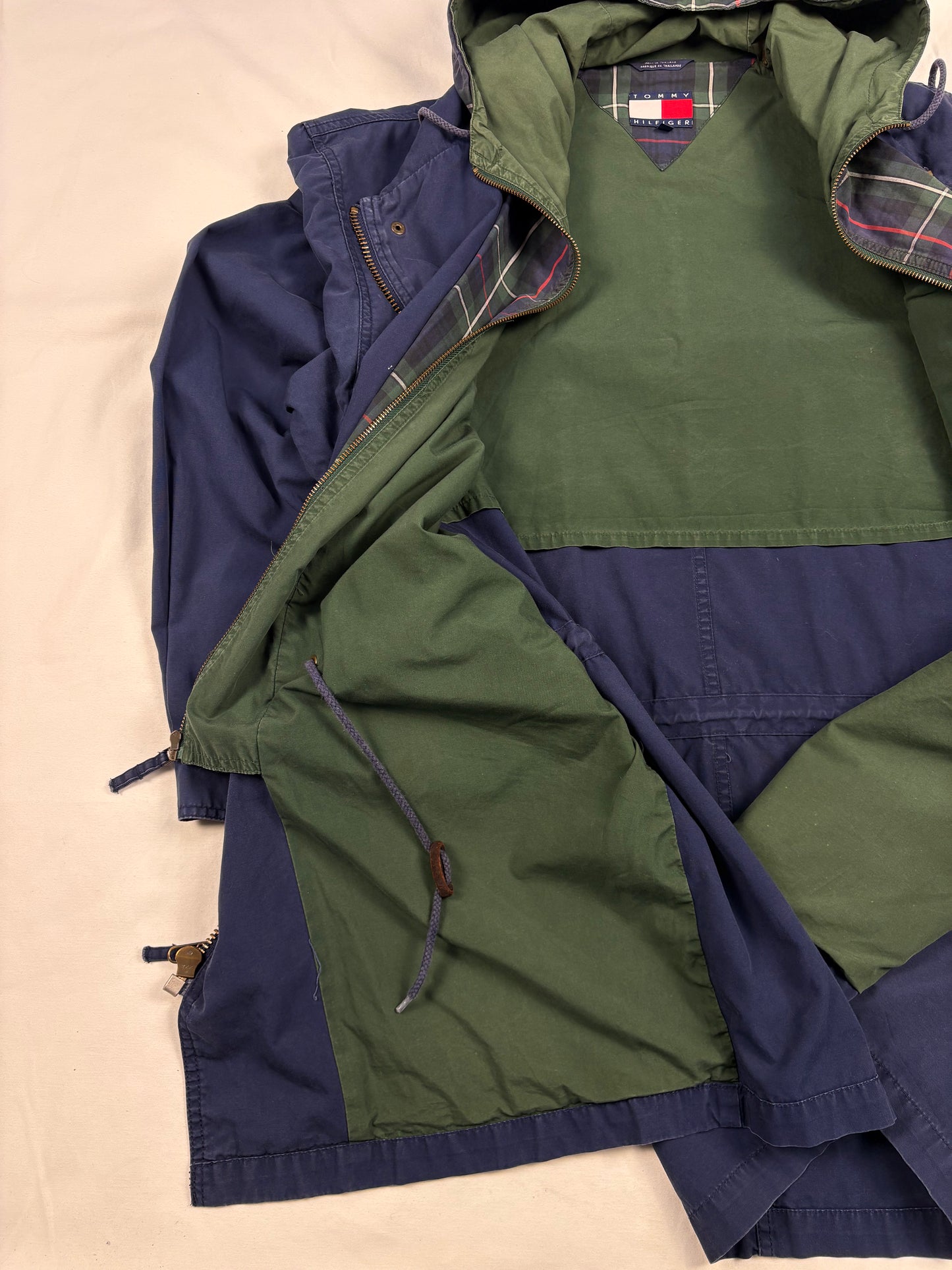 Vintage Tommy Hilfiger Double-Closure Navy Cotton Overcoat (M)