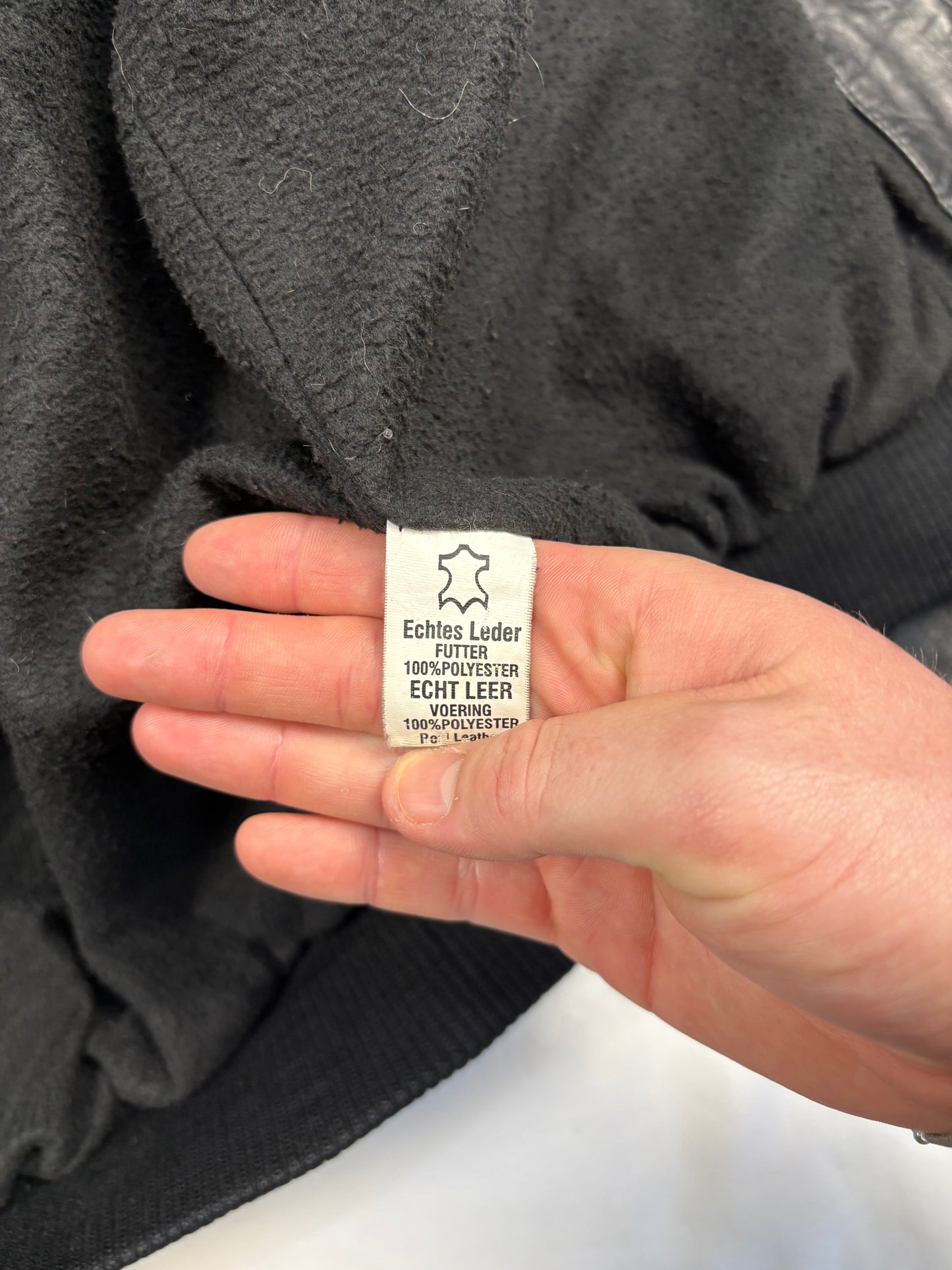 Vintage Redwood Patchwork Black Leather Flight Jacket (L)