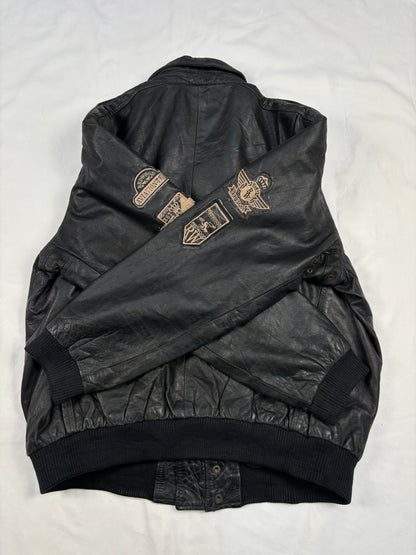 Vintage Redwood Patchwork Black Leather Flight Jacket (L)