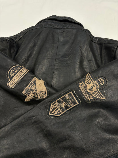 Vintage Redwood Patchwork Black Leather Flight Jacket (L)