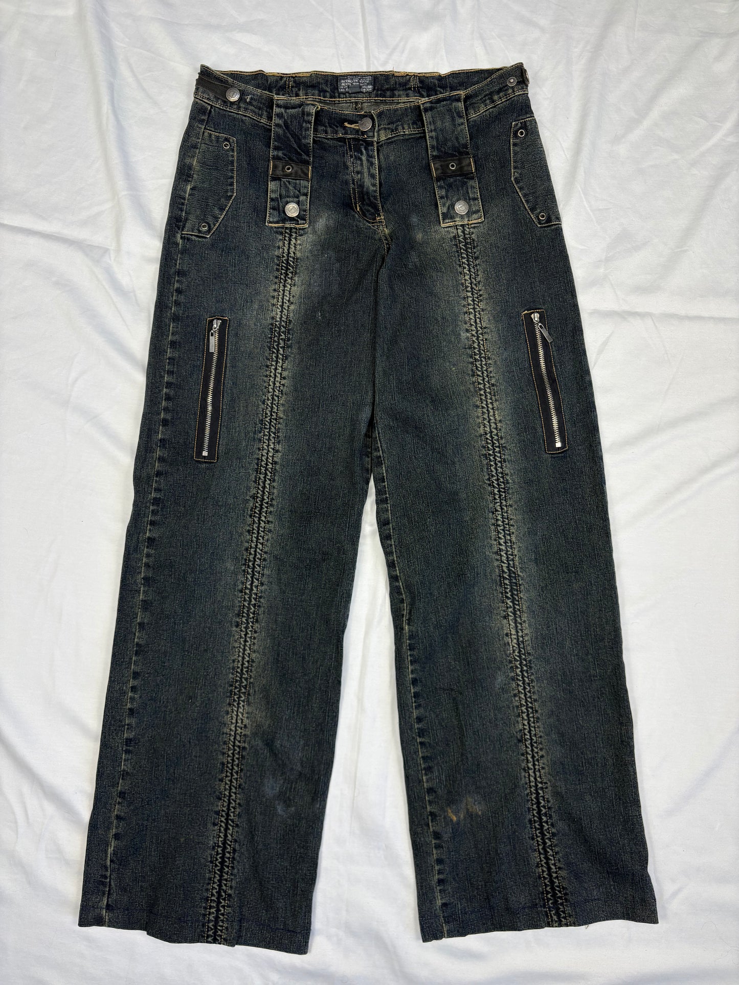 Vintage Dark Wash Wide Leg Grunge Denim Jeans (32x30)
