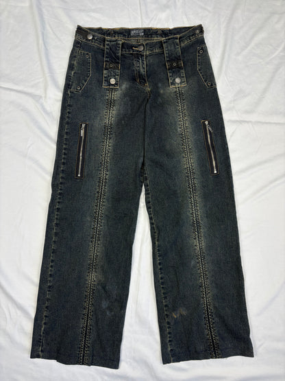 Vintage Dark Wash Wide Leg Grunge Denim Jeans (32x30)