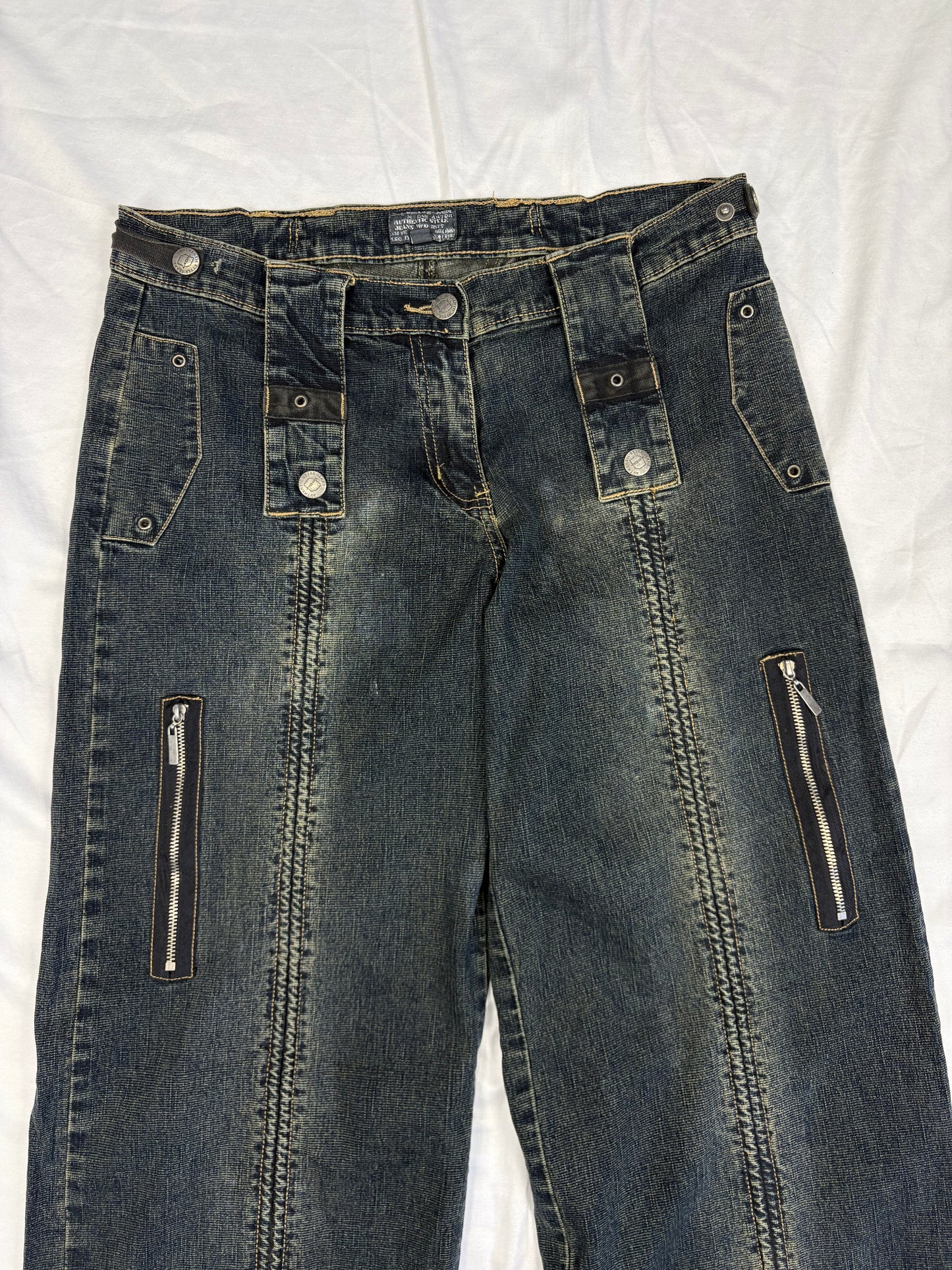 Vintage Dark Wash Wide Leg Grunge Denim Jeans (32x30)