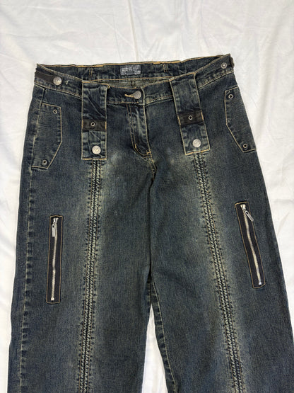 Vintage Dark Wash Wide Leg Grunge Denim Jeans (32x30)