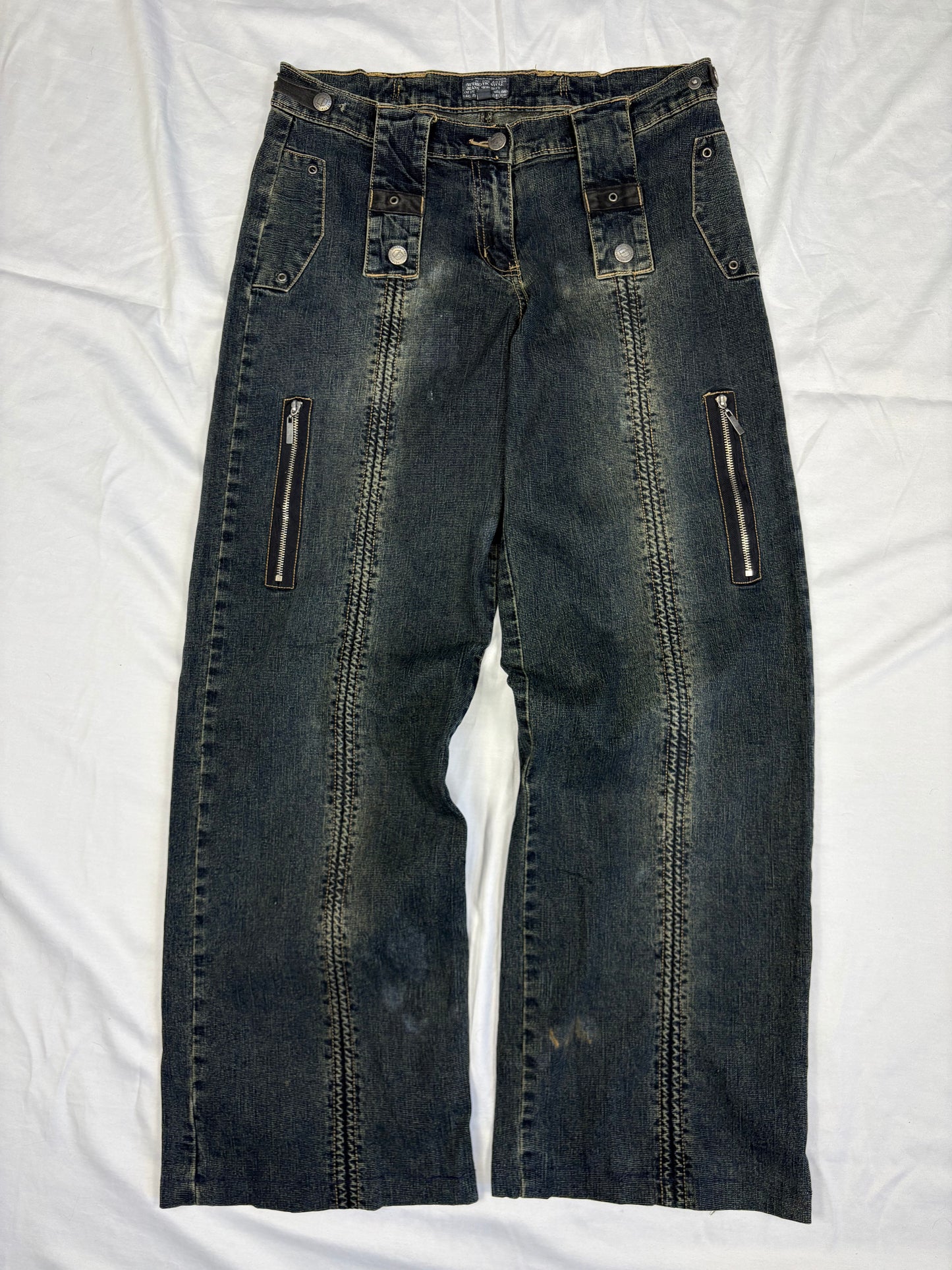 Vintage Dark Wash Wide Leg Grunge Denim Jeans (32x30)