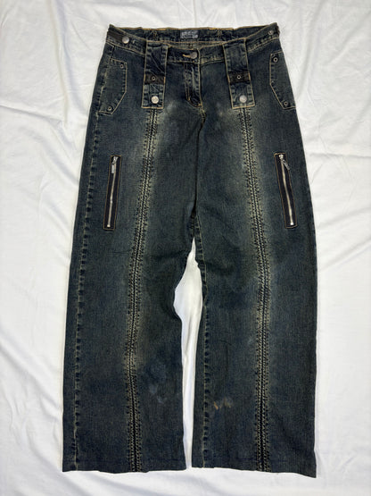 Vintage Dark Wash Wide Leg Grunge Denim Jeans (32x30)