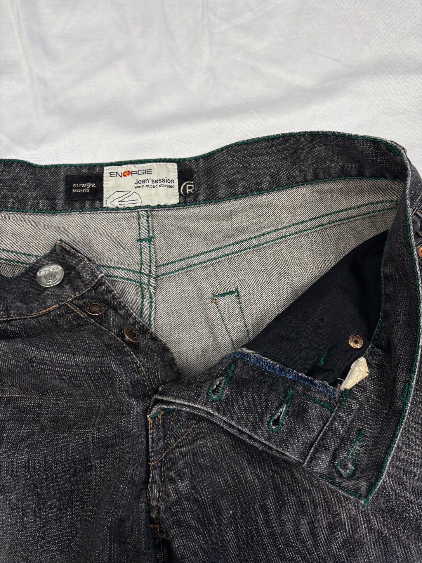 Vintage Energie Wide Leg Wash Grey Denim Jeans (32x30)