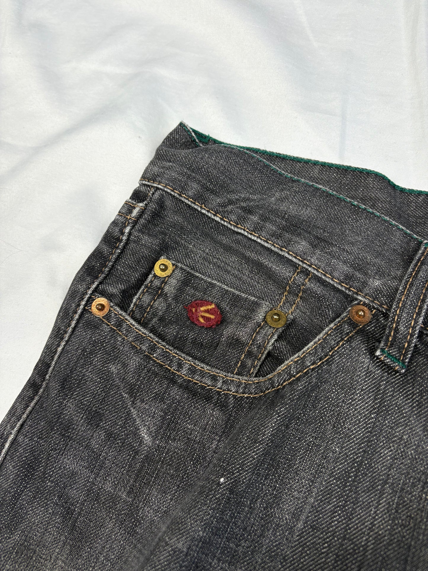 Vintage Energie Wide Leg Wash Grey Denim Jeans (32x30)