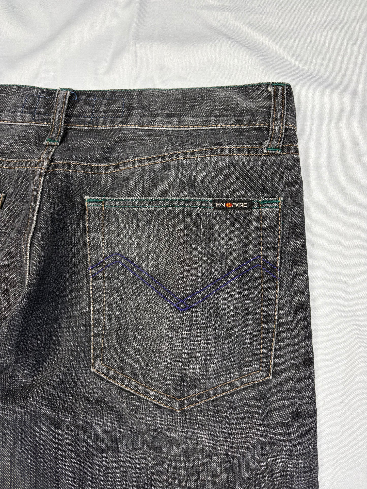 Vintage Energie Wide Leg Wash Grey Denim Jeans (32x30)