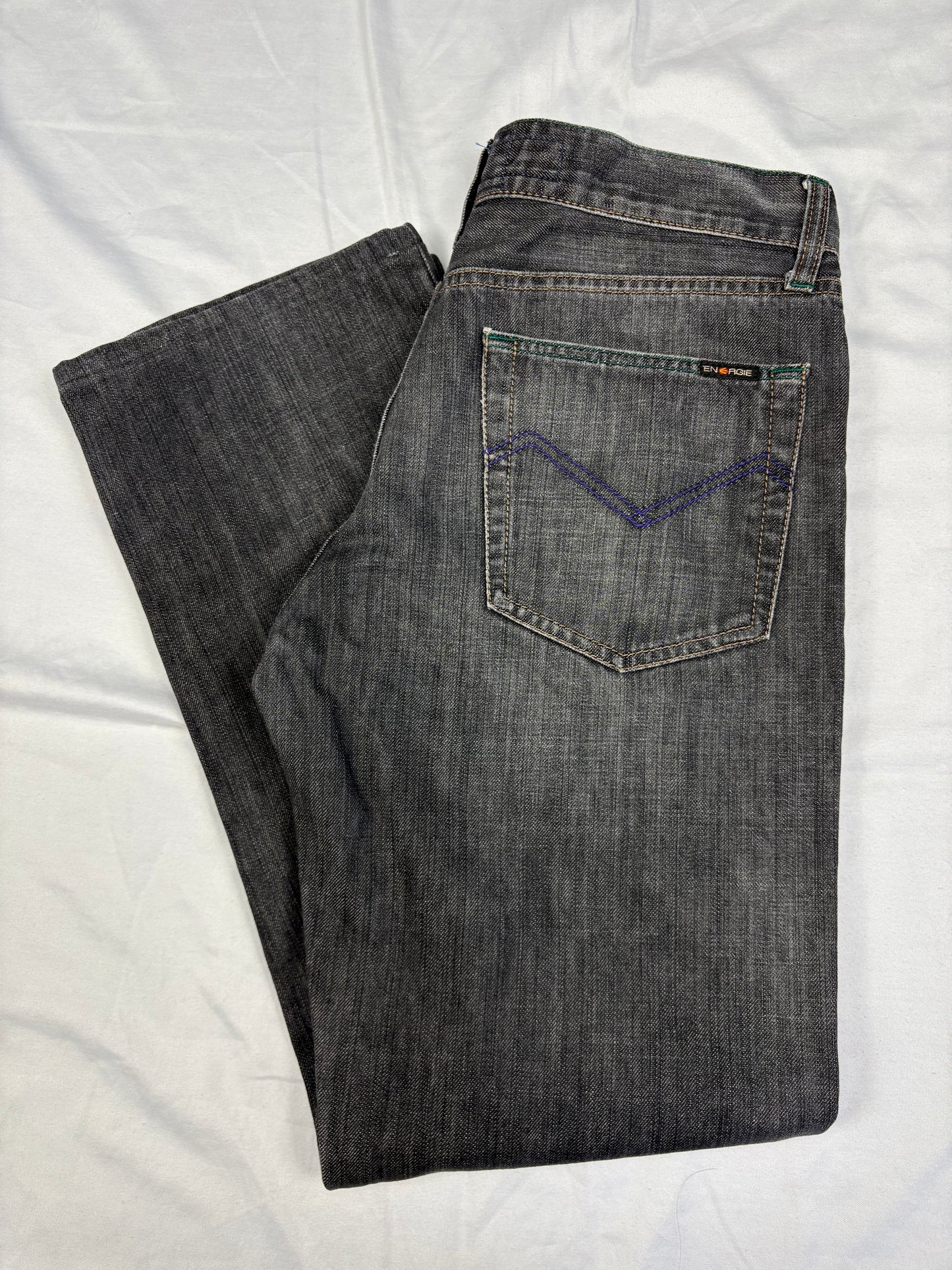 Vintage Energie Wide Leg Wash Grey Denim Jeans (32x30)