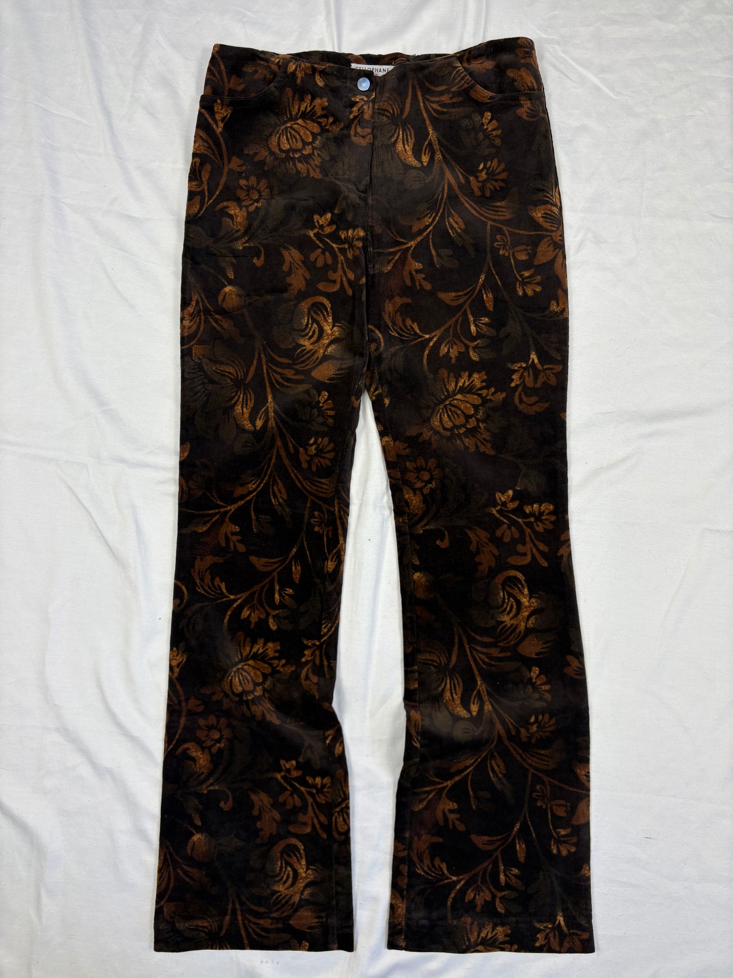 Vintage Cellophane Crushed Velvet Brown Bootcut Trousers (28x30)