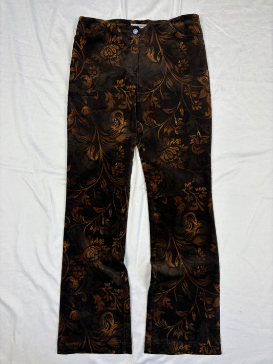 Vintage Cellophane Crushed Velvet Brown Bootcut Trousers (28x30)