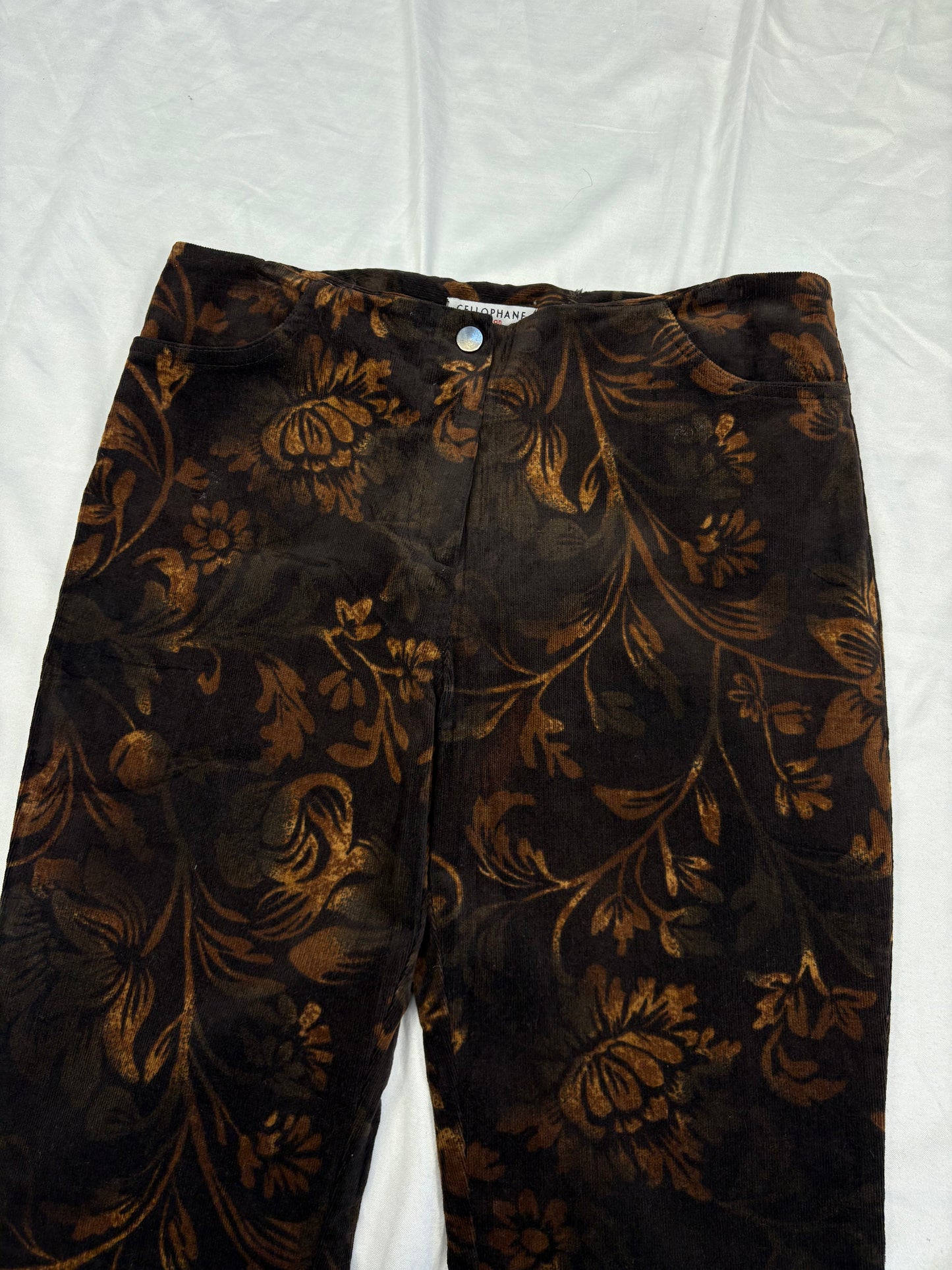Vintage Cellophane Crushed Velvet Brown Bootcut Trousers (28x30)