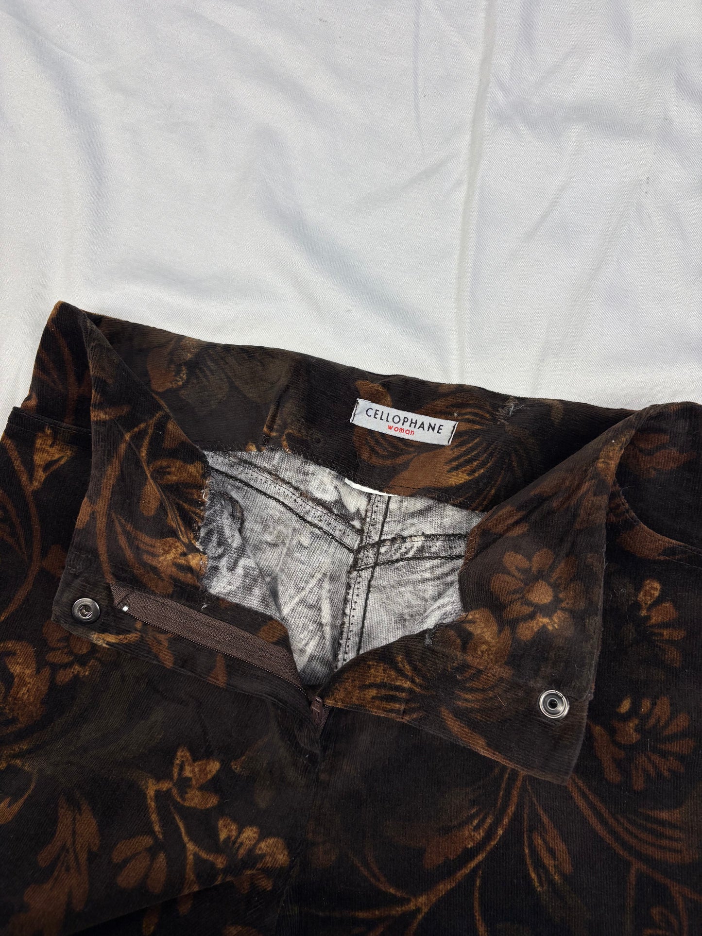 Vintage Cellophane Crushed Velvet Brown Bootcut Trousers (28x30)