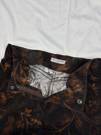 Vintage Cellophane Crushed Velvet Brown Bootcut Trousers (28x30)