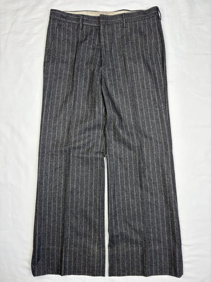 True Vintage 70s Italian Grey Stripe Wide Leg Wool Trousers (34x30)