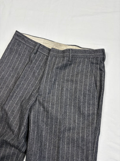 True Vintage 70s Italian Grey Stripe Wide Leg Wool Trousers (34x30)