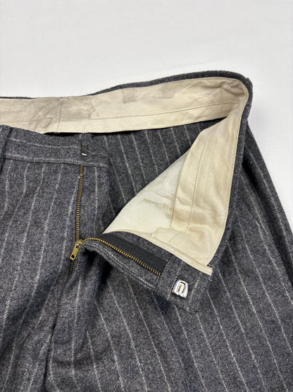True Vintage 70s Italian Grey Stripe Wide Leg Wool Trousers (34x30)