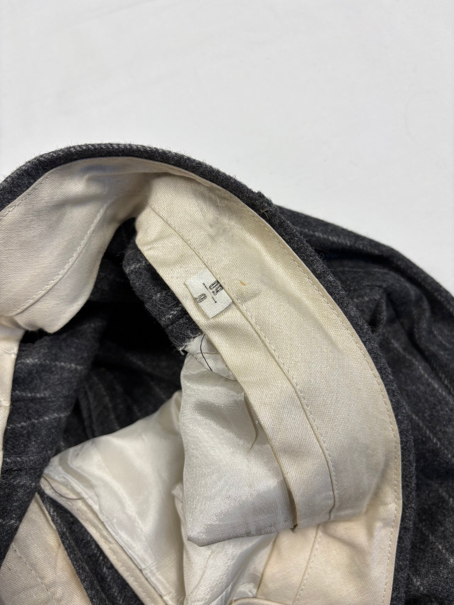 True Vintage 70s Italian Grey Stripe Wide Leg Wool Trousers (34x30)