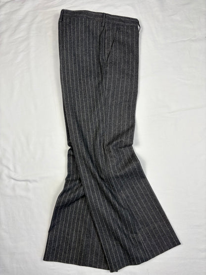 True Vintage 70s Italian Grey Stripe Wide Leg Wool Trousers (34x30)