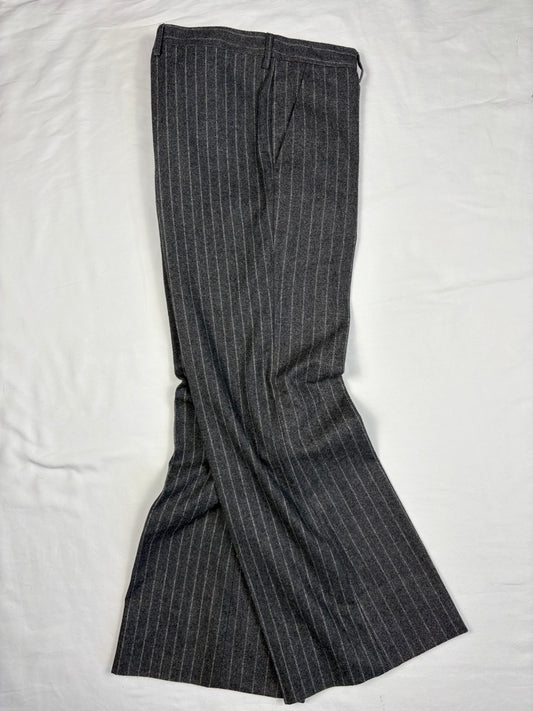 True Vintage 70s Italian Grey Stripe Wide Leg Wool Trousers (34x30)