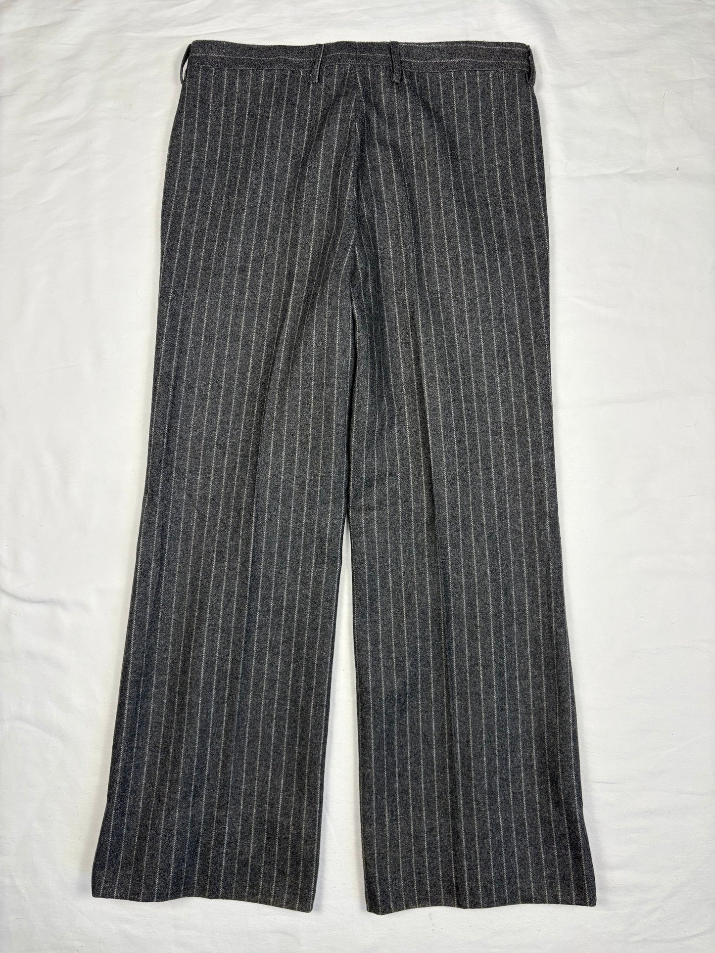 True Vintage 70s Italian Grey Stripe Wide Leg Wool Trousers (34x30)