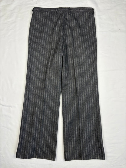 True Vintage 70s Italian Grey Stripe Wide Leg Wool Trousers (34x30)