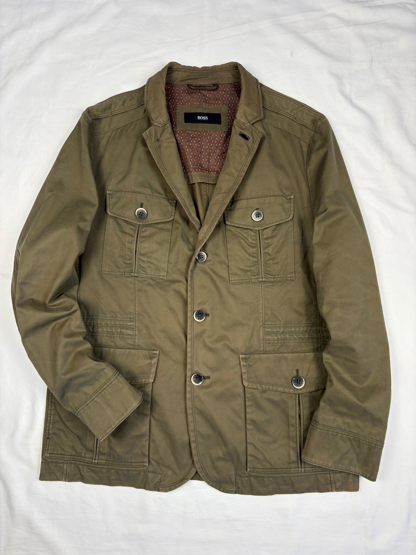 Vintage Hugo Boss Military Green Canvas Blazer Jacket (L)