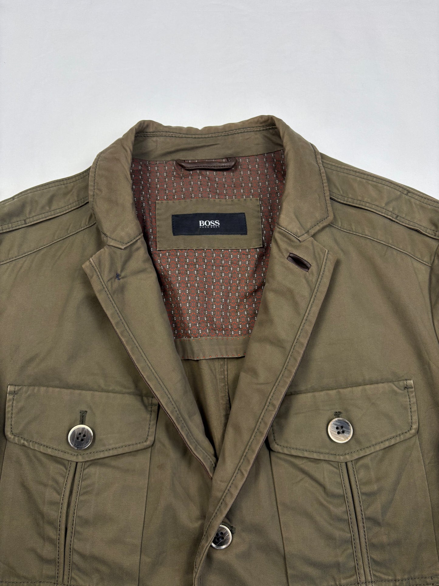 Vintage Hugo Boss Military Green Canvas Blazer Jacket (L)