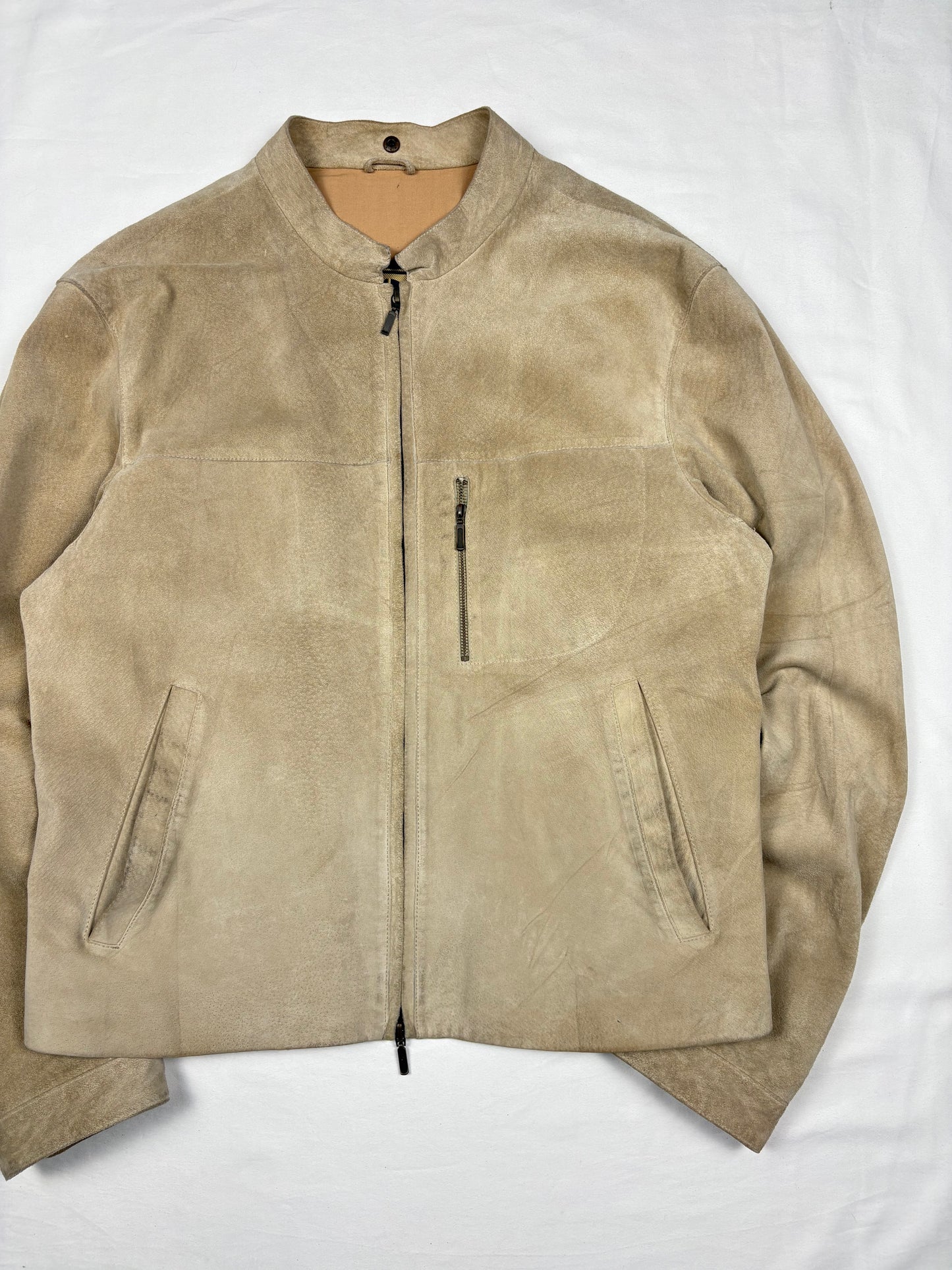 True Vintage 80s Cream Suede Double Zip Biker Jacket (M)