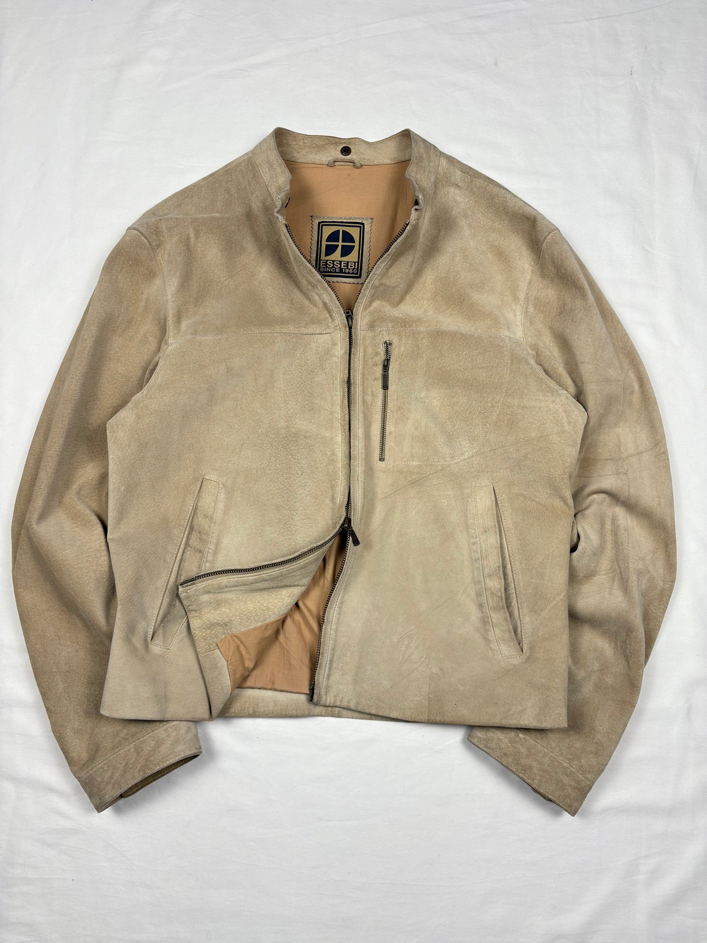 True Vintage 80s Cream Suede Double Zip Biker Jacket (M)