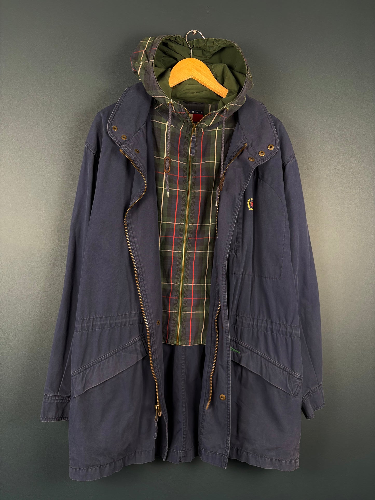 Vintage Tommy Hilfiger Dual Closure Plaid + Navy Parka Jacket (M)