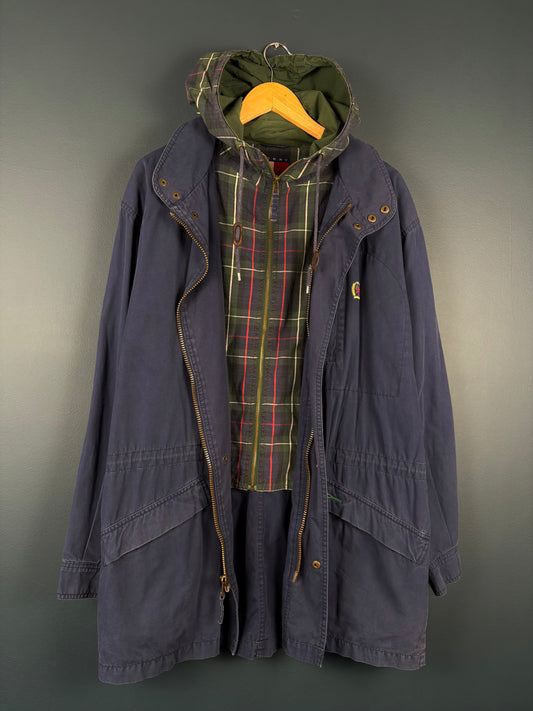 Vintage Tommy Hilfiger Dual Closure Plaid + Navy Parka Jacket (M)