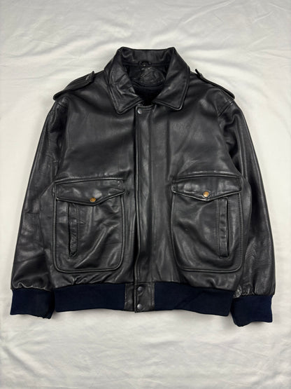 True Vintage 80s A-2 Fur Lined Black Aviator Leather Jacket (M)