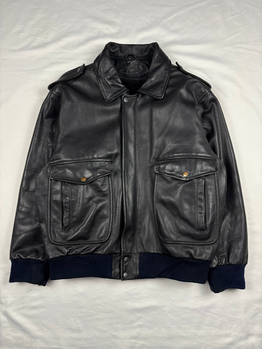 True Vintage 80s A-2 Fur Lined Black Aviator Leather Jacket (M)