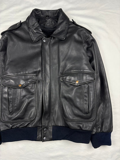 True Vintage 80s A-2 Fur Lined Black Aviator Leather Jacket (M)