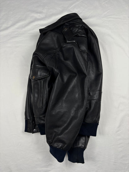 True Vintage 80s A-2 Fur Lined Black Aviator Leather Jacket (M)